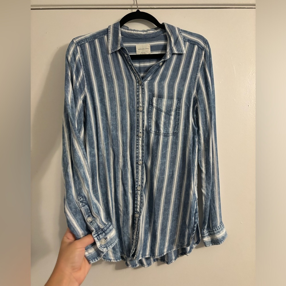 American Eagle Boyfriend Fit Striped Button Up